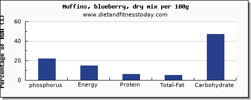 phosphorus and nutrition facts in blueberry muffins per 100g